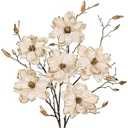 3 Pcs Christmas Magnolia Flowers 30 Inch Velvet Magnolia Flowers with Golden Buds Artificial Glitter Poinsettia Flower Picks for Christmas Tree Garland Wreath Wedding Party Holiday - Champagne