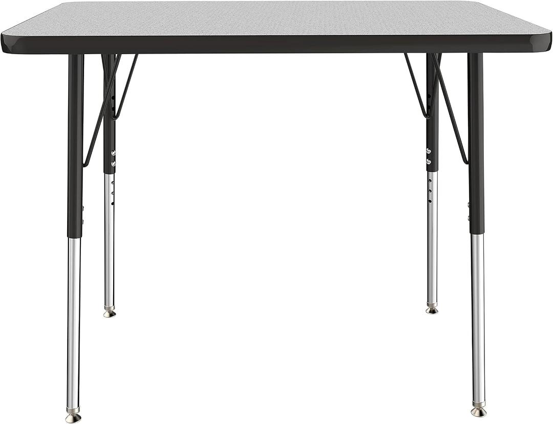 FDP Rectangle Activity School and Office Table (24 x 36 inch), Standard Legs with Swivel Glides, Adjustable Height 19-30 inches; Quick Ship Single Box - Gray Top and Black Edge