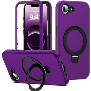 Compatible with iPhone 16E Case 6.1'' with Magnetic Ring Stand [Military Drop Protection][Compatible with Mag-Safe] Shockproof 16E Phone Case for Men Wowen,Purple