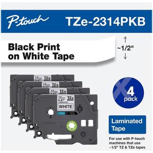 Brother Genuine P-touch TZe-231 4-Pack Tape (TZE2314PKB) ½” (0.47” or 12mm) x 26.2 ft. (8m) Laminated Black on White, (For use with PT-D210, PT-H110, PT-D220, PT-D410, PT-D600 Label Makers)