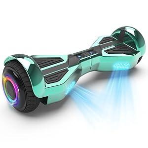 Starship Hoverboard with Bluetooth Speaker, Chrome Color Self Balancing Scooters with Science Fiction Design and 6.5 inch LED Wheels (Chrome Turquoise)