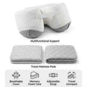 Ergonomic Memory Foam Support Pillow & Travel Mattress Pad Set – Portable Body & Neck Cushion with Adjustable Strap and Breathable Washable Covers, Support Pillow: 14" L × 12" W × 5" H