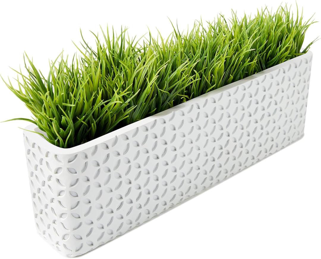 SEEKO Succulents Artificial in Rectangular Ceramic Planter (13.5") - Fake Plants for Table Centerpieces Decor for Dining Room, Office, Kitchen & Window Sill
