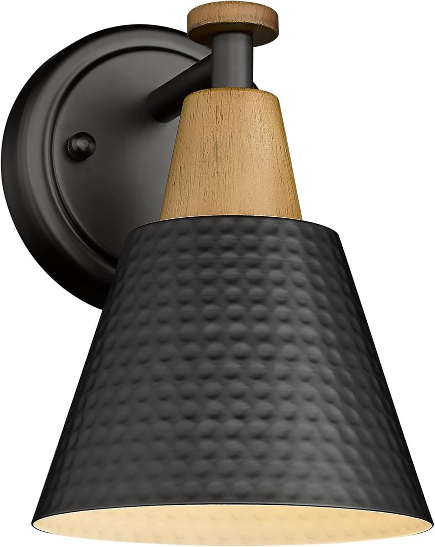 FEMILA Black Wall Sconces, Rustic Industrial Wall Lamps, 1-Light Sconces Wall Lighting with Hammered Metal Shade, Bathroom Vanity Light Fixture for Bedroom Living Room Kitchen,4FG59B BK (6")