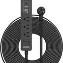 Flat Plug Extension Cord 15 Ft, NTONPOWER Ultra Thin Flat Extension Cord Under Carpet, Rug, Door, 3 Outlets Power Strip with 3 USB Ports, Wall Mount, Overload Protection for Indoor Home Office, Black