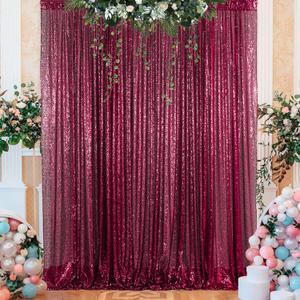 ShinyBeauty Sequin Backdrop 4x8ft Burgundy Glitter Backdrops 2 Pieces Shimmer Fabric Sparkly Photo Photography Background Drapes for Wedding Deco