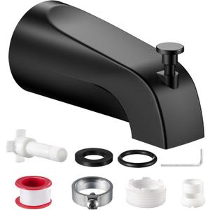 Universal Bathtub Tub Spout with Diverter, Fits 1/2" Slip-Fit Copper Pipe and 1/2" IPS & 3/4" IPS Thread Connections,Bathroom Tub Faucet Replacement with Adapters,PTFE Tape and Hex Wrench(Matte Black)