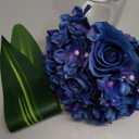 GreenHouzz Artificial Rose and Hydrangea Silk Flower Centerpieces Faux Floral Arrangement in Glass Vase for Home Wedding Table Decoration (Blue) RO001
