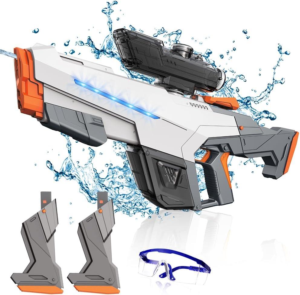 Electric Water Gun for Adults Kids,Automatic Squirt Guns with Large Capacity,Powerful Water Squirt with 2Modular Battery, 26-32 FT Range,Summer Outdoor Shooting Game Pool Water Toy (White)