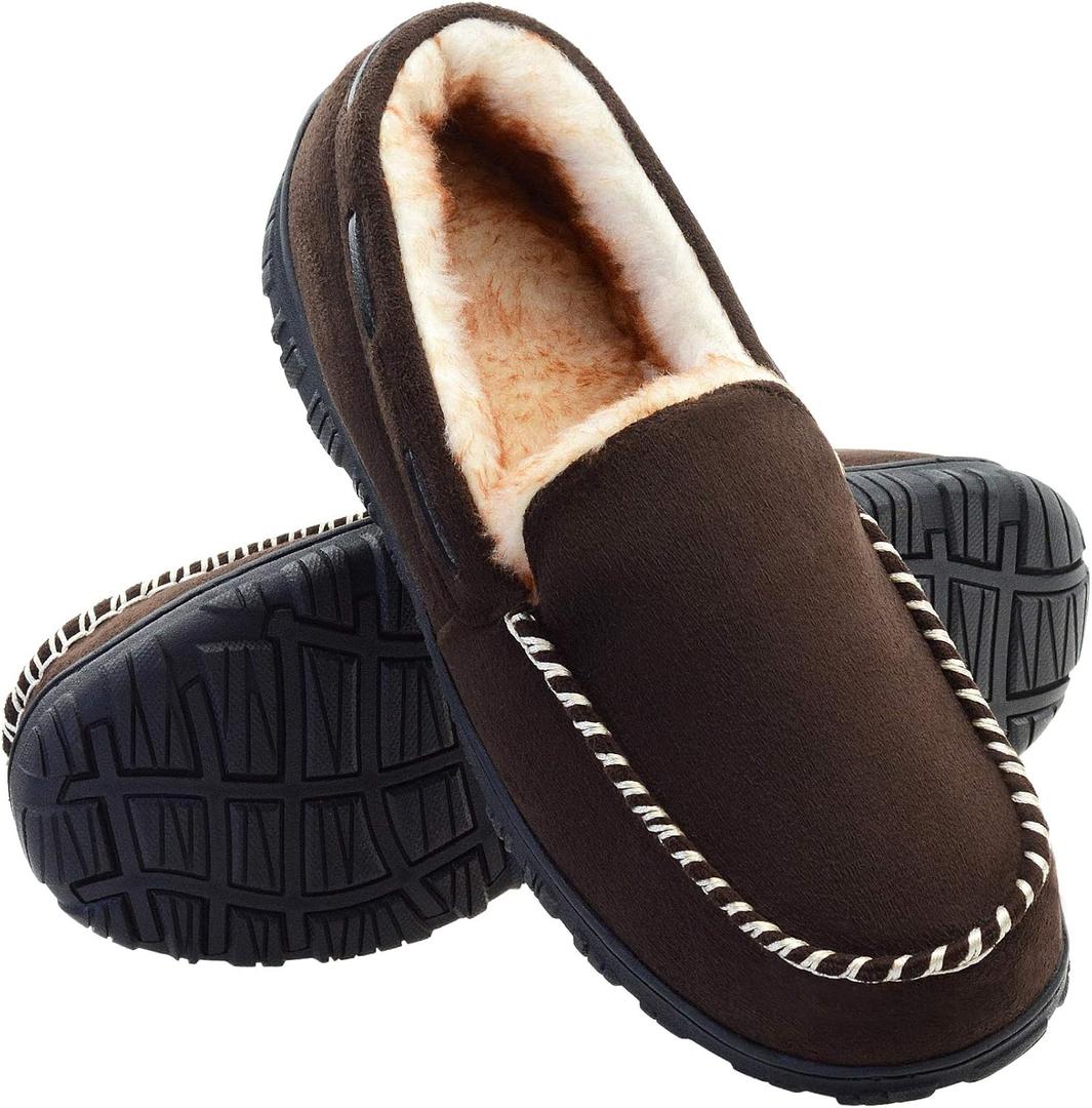 Vonair Mens Moccasin Slippers Indoor Outdoor Slip on Warm House Shoes Breathable Moccasins for Men ( Size 10, Brown)