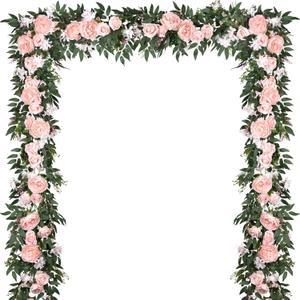 Lvydec 2 Pack Artificial Peony Flower Garland - 6ft Silk Peony Vine Willow Leaves Garland Pink Arch Flower Vine for Wedding Party Table Decoration (Pink)