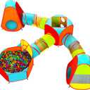 Playz 7pc Kids Play Tent with 1 Big Ball Pit for Babies, 3 Play Tunnel for Toddlers, and 3 Pop Up Tents Playhouse Bundle, Best Birthday Gift for Boys & Girls, Indoor & Outdoor Use Portable Play Center