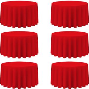 BRILLMAX 6 Pack Red Round Tablecloths 120 Inch for 60 Tables - 150 GSM Polyester Fabric, Floor Length Drop, Water, Stain & Wrinkle Resistant Cloth Cover for Wedding Reception Banquet Dining Party