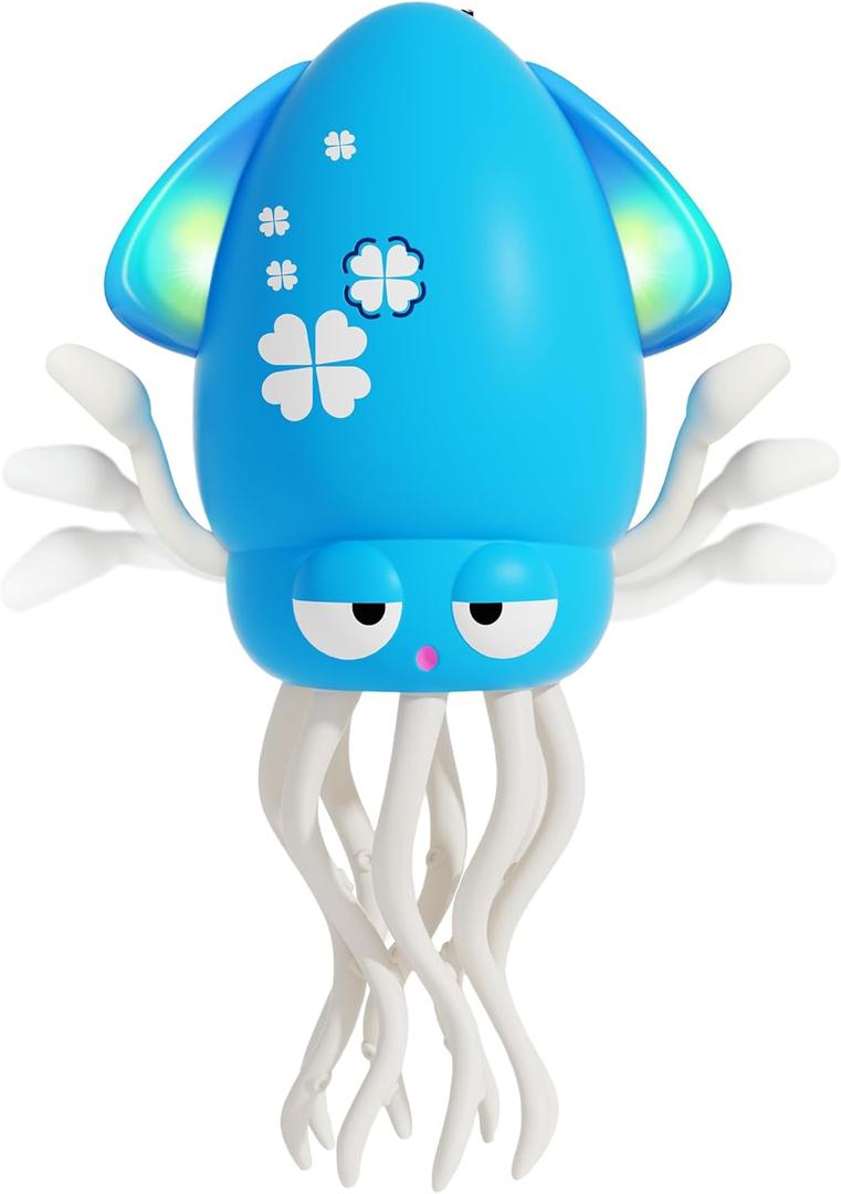 Electric Dancing Octopus Light Music Suitable for 12-18 Months Old Baby Toys, Kid Crawling Squid Toys Suitable for Toddler Tummy Time, Christmas Birthday Gifts for 1 2 3 4 5 6 Year Old Boy (Blue)
