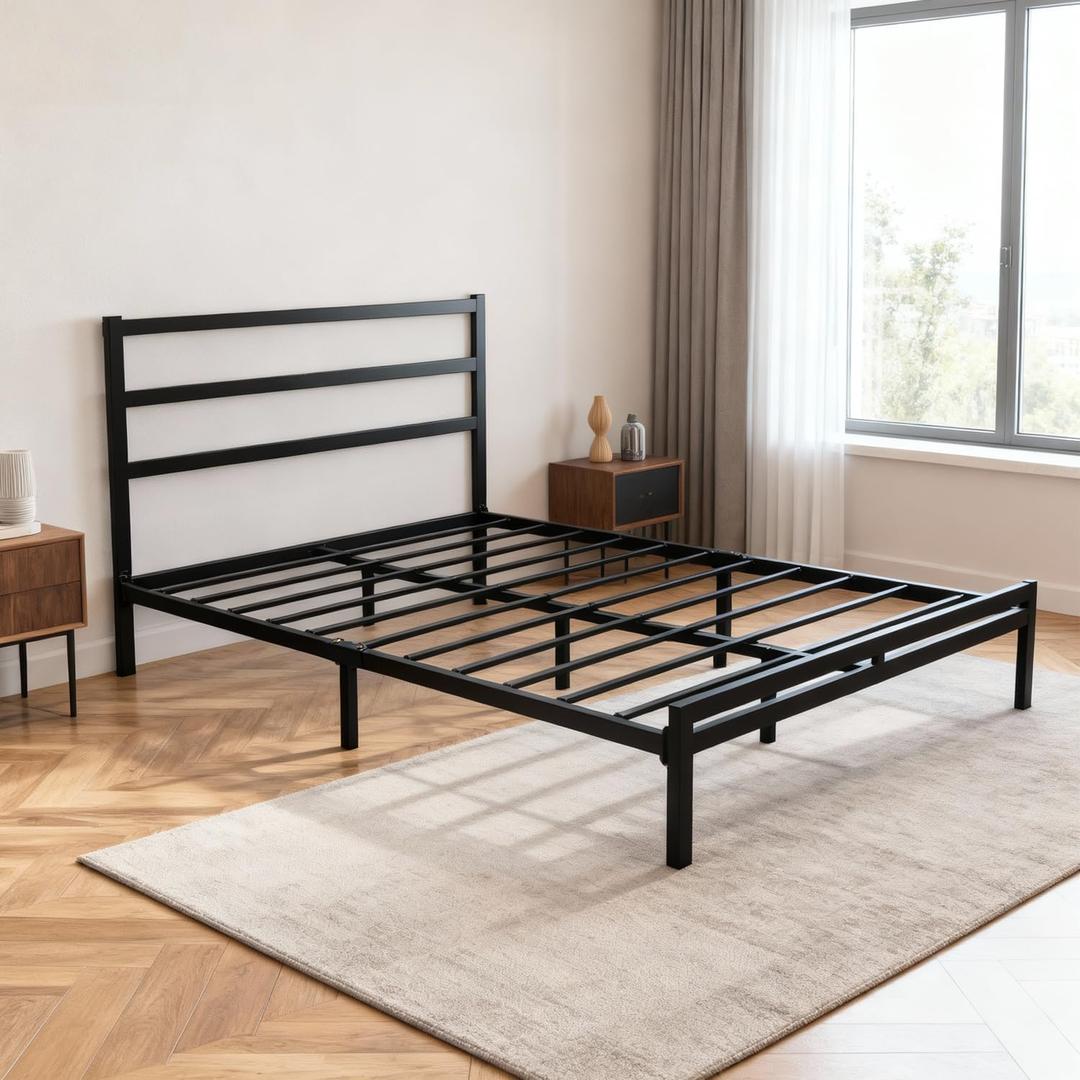 10 Inch Bed Frame Twin Size, with Bedside Stand 1200lbs Heavy Duty Metal Platform, with Mattress Slide Stopper,Heavy Steel Slats Support,Noise Free,Non-Slip,Easy Assembly