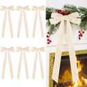 Senjie Velvet Large Christmas Bows for Staircase Garland Wreath, 20in x 8in Vintage Ribbon Bows with Twist Tie for Xmas Tree Holiday Indoor Outdoor Decorations (6Pcs, Beige) (20 x 8 Inch, Width of 1.5")