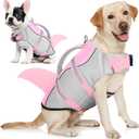AOFITEE Dog Life Jacket, Shark Dog Life Vest for Swimming Boating, High Flotation Pet Lifesaver with Rescue Handle, Reflective French Bulldog Lifejacket, Life Jackets for Small Medium Large Dogs, M (Light Pink)