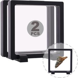 2 Set 4.3 Inch 3D Floating Display Frame Case for Jewelry, YITOU Challenge Coin Display Stands Case Holder for Fossil, Rock, Gemstones, Megladon Tooth, Specimens, Floating Frame Case