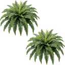 Fake Ferns, 35IN Large Fake Bush Plants, 2 Artificial Boston Ferns with 39 Fronds for Outdoor Hanging Planter Garden Porch Entrance Home Decor