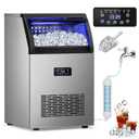 Commercial Ice Maker Machine, 150Lbs/24H with 45Lbs Large Ice Capacity, 55Pcs Clear Ice Cubes Ready in 8-15Mins, Freestanding Stainless Steel Ice Making Machine for Home Party Bar