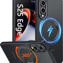 Oneagle 360 Spin Magnetic Stand for Samsung Galaxy S25 Edge Case Translucent [Fit for Magsafe], Matte Slim S25 Edge Phone Case 6.7" with [Rotatable Kickstand Ring] [15FT Military Grade Shockproof]