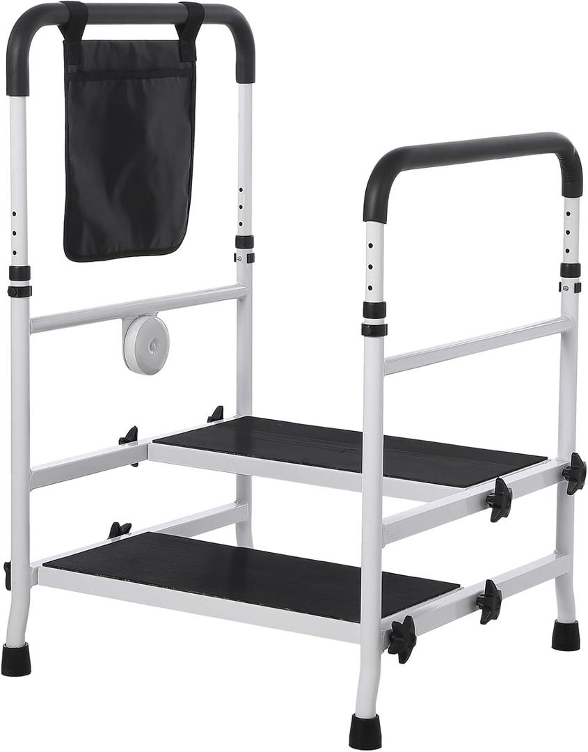 Step Stool with Dual Handle and Non-Skid Platform Duty 450 Lbs Capacity Height Adjustable Heavy Duty Steps Foot Stool for Adult, Seniors, Foot Stool for Bedside, Kitchen
