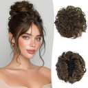 RUWISS Large Messy Bun Hair Piece with Claw Clip Human Hair Bun Wavy Curly Chignon Hair Bun Extensions Tousled Updo Hair Pieces for Women Claw Clip Ponytail for Women, Brown Mixed (45g)