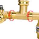 2 Way Brass Garden Hose Splitter Heavy Duty, 360° Rotatable Y Valve, Full Flow Large Ball Valve, 304 Stainless Steel Long Handle, 3/4" GHT Thread for Outdoor Faucet Lawn Irrigation Car Wash