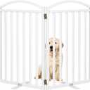 Malier Metal Freestanding Dog Gates with Door, 32'' Height Outdoor Indoor Dog Fences, Extra Wide Foldable Puppy Gate for Stairs (White, 2 Panels 40''W  32''H)