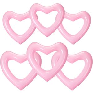 Lenwen 6 Pack Inflatable Heart Pool Float 43''/ 31'' Blow up Heart Shaped Swimming Tube for Valentines Wedding Bachelorette Bride Pool Floaty Beach Party Toys Gifts(Pink)