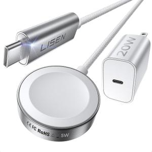 LISEN for Apple Watch Charger Fast Charging USB C Series 11 20W+5W[30mins=80% Charged] iPhone Watch iWatch Charger Fast Charging [3.3FT] for iWatch Ultra 3/2 Series 11 10 9 8 7 Apple Watch Accessories
