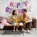 2 x Pink Purple Happy Birthday Balloon Banner Set -16 Inch Foil Letters Balloons, Reusable Birthday Decorations and Party Supplies, Suitable for Men and Women's Birthday DecorationsParty Backdrop