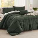 Bedsure Queen Comforter Set - 4 Pieces Pinch Pleat Bed Set, Olive Green Boho Bedding for All Season, 1 Soft Comforter, 2 Pillowcases, 1 Decorative Pillow