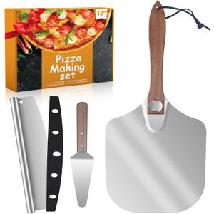 Aluminum Pizza Peel 12x14" With Foldable Wooden Handle - Metal Paddle, Rocker Cutter, and Server for Pizza Oven (Gift-Ready) (12in*14in)