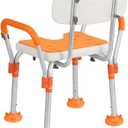 Height-Adjustable Shower Chair with Anti-Slip Armrest & Seat Pad - for Elderly, Disabled, and Pregnant. Heavy Duty Aluminum Frame Supporting Up to 280 LB.