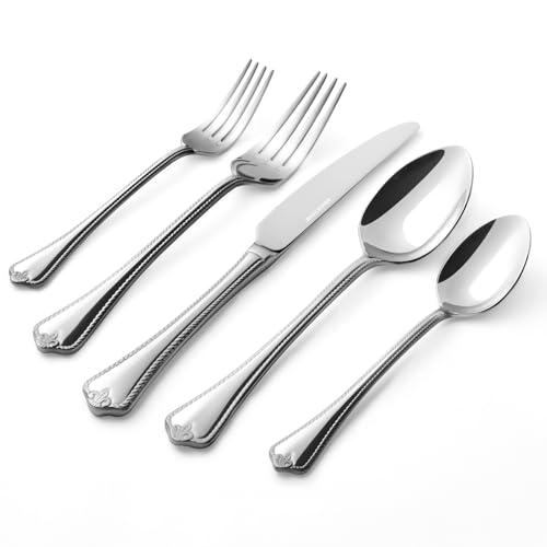 KINGSTONE Silverware Set, 60-piece 18/10 Stainless Steel Flatware Set Cutlery Set for 12, for Kitchen, Home, Wedding, Party, Mirror Polished and Dishwasher Safe, Featured Gifts