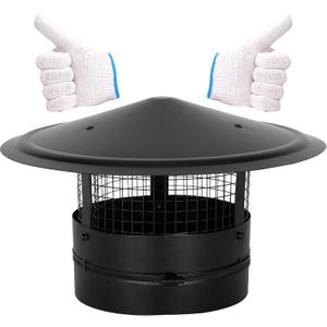 9Inch Chimney Cap,6/7/8/10 Inch Adjustable Stainless Steel Chimney Cap,304 Steel Round Rain Cover with Mesh Screen,Universal Cone Top Roof Cap for Wood/Oil Stove Vent,Weatherproof & Easy Installation (Black)