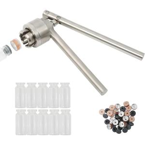 HighFree 13mm Vial Crimper, Manual Sealer Hand Sealing Machine with 10 Set of 3ml Vials + Stopper + Caps, Handheld Vial Crimper for Crimping 13mm Diameter Plastic-Aluminum Flip Caps