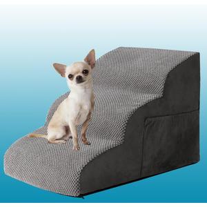 Furnishh 3-Tier Pet Steps for Small Elderly Dogs & Cats - High-Density Foam Dog Stair Ramp with Non-Slip Washable Cover, for Beds, Couches & Sofas