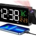 Netzu Projection Clock for Bedroom Ceiling, Alarm Clocks with 180 Rotatable Projector, Date Temperature and Weekday, Manual DST, 5 Brightness, 10 Ringtones, 4 Volumes and Snooze (Black)