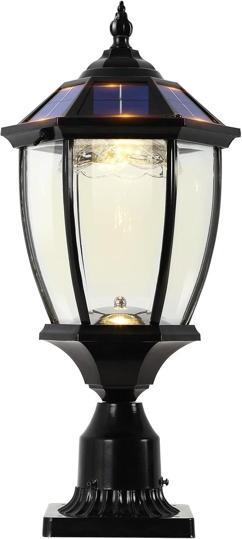 Outdoor Lamp Post Light for Gate Porch, Waterproof Decorative Solar Pillar Light Warm&Cool White, Oil-Rubbed Black Solar Post Lights Die Cast Aluminum Pole Lamp with Clear Glass for Garden, Driveway
