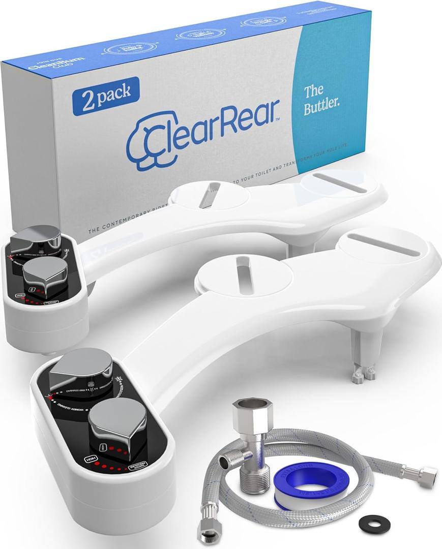 Clear Rear Bidet Attachment for Toilet - Self-Cleaning Dual Nozzle Bidet Toilet Seat with Adjustable Water Pressure - Easy Installation - Hygienic Toilet Accessories - 2 pack