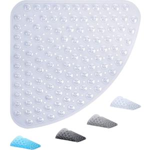 ADOV Corner Shower Mat Non Slip, 21x21 inch Curved Shower Mats for Inside Shower, Anti-Slip Bath Mat with Strong Suction Cup, Drain Holes, Machine Washable, Ideal for the Elderly (Clear), 20" x 20"