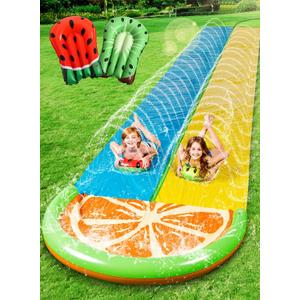Sloosh Water Slides with 2 Inflatable Boards,22.5ft Double Lane Lawn Water Splash Slip Slide with Advanced Sprinklers Summer Toy for Kids Adults Fun Backyard Summer Outdoor, Orange