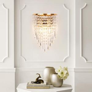 Aomesinc Modern Crystal Wall Sconce Light Gold Indoor Wall Light Fixture K9 Crystal Drops Lamp for Living Room Bathroom Bedside Hallway (Without Bulb)