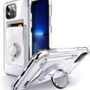 Shields Up Designed for iPhone 12 Case/iPhone 12 Pro Case, Minimalist Wallet Case with Card Holder [3 Cards] & Ring Stand, Slim Protective Cover for Apple iPhone 12/12 Pro (6.1 inch) - Clear