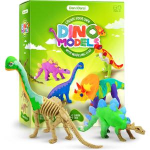 Dan&Darci Dino Models, Clay Craft Kit  Dinosaur Arts and Crafts for Kids  Birthday Gifts for Boys & Girls  Build 4 Dinos with Air Dry Magic Modeling Model Set Ages 3, 4, 5, 7, 8+ Boy or Girl