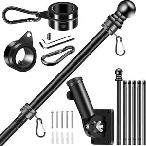 BONWIN Black Flagpole Kits for Outside House, 7 FT Thickened Stainless Steel Porch Wall Flag Pole for 3x5'/4x6' Flag, 1" Anti-Wrap Spinning Flagpole Ring, 180 Adjustable Multi-Position Bracket Holder