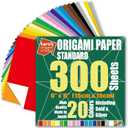 [Taro's Origami Studio] Standard 6 Inch One Sided 20 Colors 300 Sheets Square Easy Fold Premium Japanese Paper for Beginner (Gold and Silver Included) Made in Japan