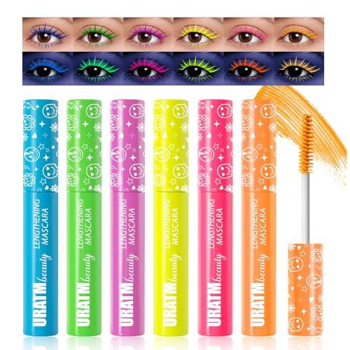 Gireatick Neon Mascara 3 Colors Fluorescent Mascaras Makeup, Waterproof and Smudgeproof, Volumizing and Lengthening Mascara for Daily Wear and Party Night